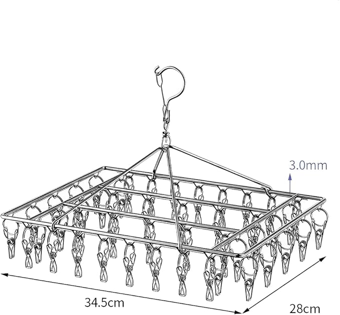 JPORSHU Sock Folding Stainless Steel Sock Drying Rack with 46 Clips,Metal Sock Hangers with Clips，360 DegreesSwivel Hook Wind-Proof Clothes Hanger Rack,for Sock, Bras, Underwear, Laundry Accessories
