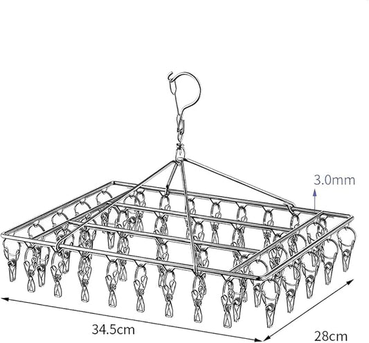 JPORSHU Sock Folding Stainless Steel Sock Drying Rack with 46 Clips,Metal Sock Hangers with Clips，360 DegreesSwivel Hook Wind-Proof Clothes Hanger Rack,for Sock, Bras, Underwear, Laundry Accessories