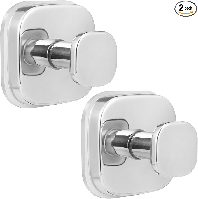 Fenas No-Drill Reusable Suction Cup Hooks, Towel, Robe, Loofah, Coat Hook for Glass, Mirror, Tile, Shower, Bathroom, Kitchen & Metal (Smooth, Non-Porous Surfaces) (2, Chrome Polished)