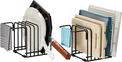KMUZAWN Cutting Board Organizer,5-Slot Steel Kitchen Storage Rack for Cutting Boards, Baking Trays,towel,and Thin Pans-Space-Saving Kitchen Storage (Black, 2 Pack)