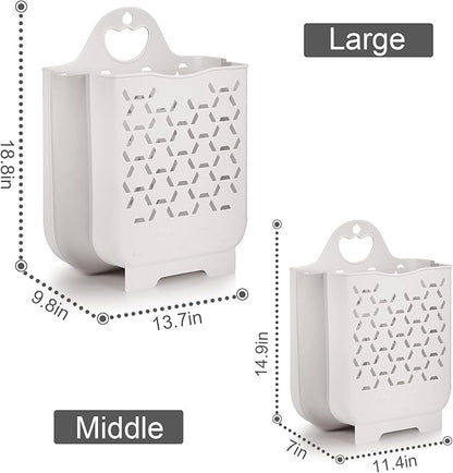 Laundry Basket Collapsible Laundry Hamper 2 Packs Clothes Hamper Portable Dirty Clothes Basket Smart Saving Space Hampers for Laundry Dorm Room Ventilated Design (White)