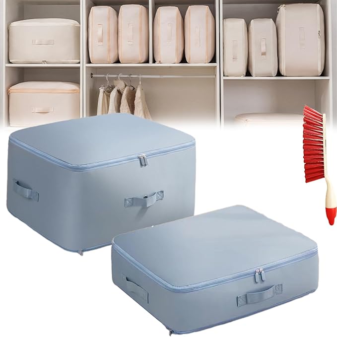 Ultra Space Saving Self Compression Organizer, 3-Layer Washable Comforter Storage Bag, Compression Bags for Storage for Storing and Organizing Winter Blanket, Duvets (Large+Medium Blue)