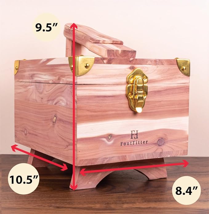 FootFitter Grand Cedar Shoe Shine Valet Box with Stand, Storage Case for Shoe Shining, Polish, Brushes & Care Accessories, USA Grown Wood