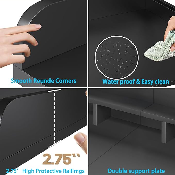 Washer Dryer Countertop, Laundry Wood Shelf Topper with Edge, 2-Tier Laundry Countertop, for Washer and Dryer Laundry Hamper Counter Storage Organization (Black)
