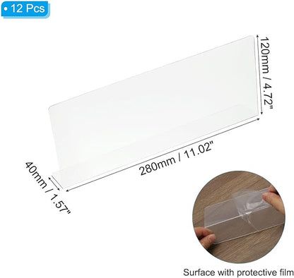PATIKIL 12 Pack Shelf Dividers for Closet Organization, 11x1.57x4.7 Acrylic Closets Separator Kitchen Cabinet Shelves Under Bed Blocker for Bedroom Kitchen Office, Clear