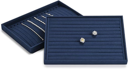 Microfiber Jewelry Trays 16 Slots Necklace Tray Necklace Bracelet Display Tray Jewelry Drawer Organizer Tray Necklace Holder for Necklace,Bracelets,Watch Storage(Blue)