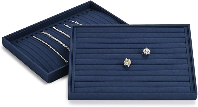 24 Grids Jewelry Tray Earring Organizer Tray Microfiber Jewelry Display Tray Ring Earrings Holder Trays Jewelry Drawer Organizer for Ring Earrings Holder Storage Display Tray