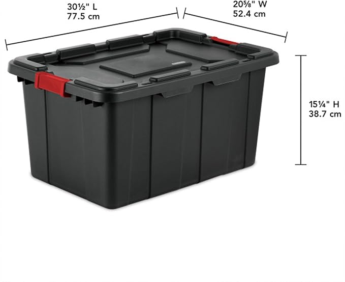 Sterilite 12-Pack Industrial Tote, Plastic Storage Bins with Lids, 27 Gallon, Black - Heavy-Duty Organizing Containers for Closet, Bathroom, and Office