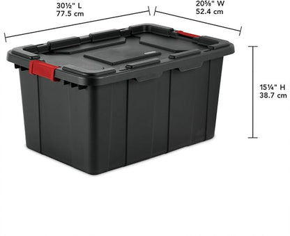 Sterilite 12-Pack Industrial Tote, Plastic Storage Bins with Lids, 27 Gallon, Black - Heavy-Duty Organizing Containers for Closet, Bathroom, and Office