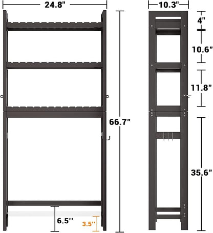 Homykic Over The Toilet Storage, Bamboo 3-Tier Over-The-Toilet Space Saver Organizer Rack, Stable Freestanding Above Toilet Stand with 3 Hooks for Bathroom, Restroom, Laundry, Espresso