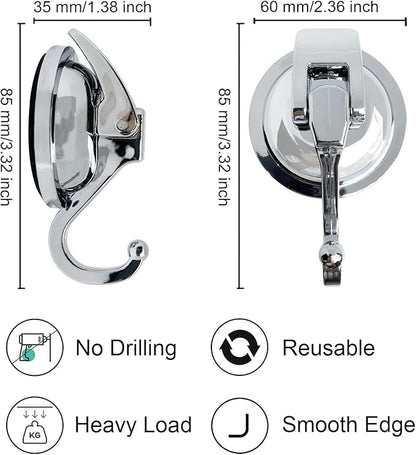 YSSILADI Heavy Duty Suction Cup Hooks for Shower, Bathroom Robe - Vacuum Glass Hooks, Reusable, No Hole Punched, for Garland Decoration (Silver, 6 Pack)