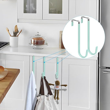 FYY Over The Door Hooks, 4 Pack Upgraded Long Door Hangers Hooks with Rubber Prevent Scratches Heavy Duty Organizer Hooks for Hanging Clothes, Towels, Hats, Coats, Bags LightGreen