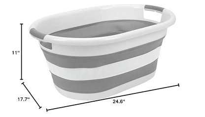 2pk Collapsible Laundry Basket | Portable | Space Saver Storage | Hold 2 Loads | Store Under the Bed or Closet | Good for Kids | Dorm | Bedroom | Large | White/Grey
