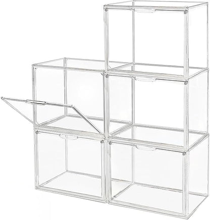 GUDEMAY Clear Stackable Plastic Storage Bins with Magnetic Lid, Dustproof Book & Cosmetic Display Cases, Large Figures Collectibles Showcase, Shoe Box, Protection Organizer (L, Count, 5)