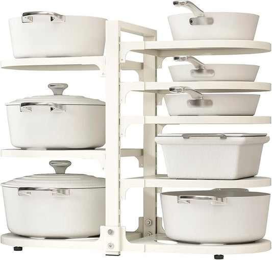 Fovkdcvw Adjustable Heavy Duty Pots and Pans Organizer Under Cabinet, 8-Tier Pot and Pan Organizers Inside Cabinet, Kitchen Cabinet Organizers and Storage, White