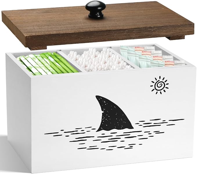Tampon Holder for Bathroom,White Feminine Product Organizer,Girl Stuff Box for Bathroom,Pad and Tampon Organizer for Bathroom,Pad Holder for Bathroom,Shark Week Bathroom Organizer,Bathroom Accessories