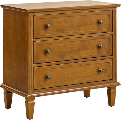 HULALA HOME 3 Drawer End Table with Charging Station, Wooden Drawer Organizer with Wood Legs, Mid Century Modern End Table, Acorn