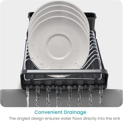 Home Zone Living Small Collapsible Dish Drying Rack for RVs and Small Kitchens with Adjustable Length and Utensil Caddy