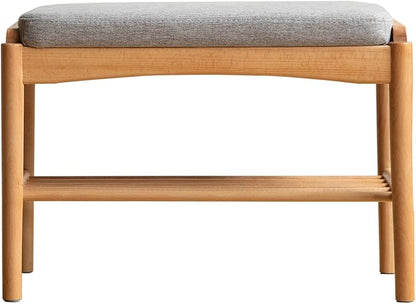23.62" Solid Wood Entryway Shoe Rack Bench with Cushion, Mid-Century Modern Shoe Storage Bench for Hallway, No Assembly Shoe Organizer for Living Room, Bedroom, Mudroom,Front Door (Gray)