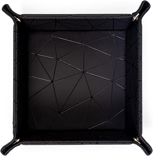 PU Leather Valet Tray for Mens and Women Catchall Tray for Keys,Watch,Jewelry Small Nightstand Bedside and Entry Table Tray Gift for Dad Husband (BlackChequer)