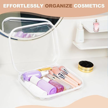 3PCS Clear Hard Shell Zipper Case,Toy Organizers and Storage Box,Clear Toiletry Cosmetic Case,Travel Makeup Bags, Diaper Bag Organizer,Pencil Case,Stackable Portable Transparent Zipper Pouches White-M