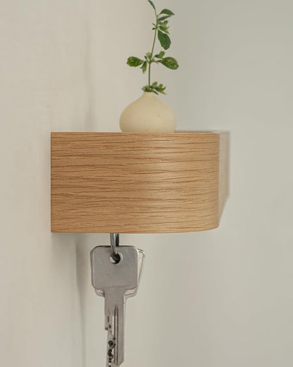 Kazai.® Key Holder 'Toke' | Minimalist Key Hook Design from Berlin | Modern Key Holder Wall Mount with Wooden Shelf | Key Rack for Wall as Entryway Organizer | Oak