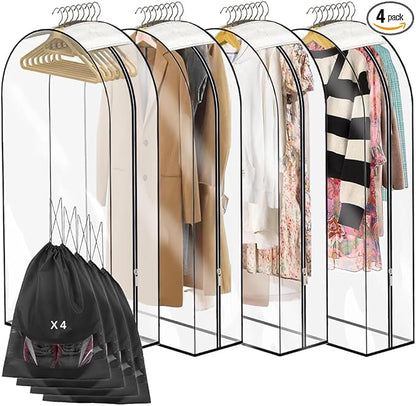 4 PCS 40"Clear garment bags for hanging clothes storage protectors clothes cover for hanging bag with 4 pcs Shoe storage bag (Clear-4PCS)