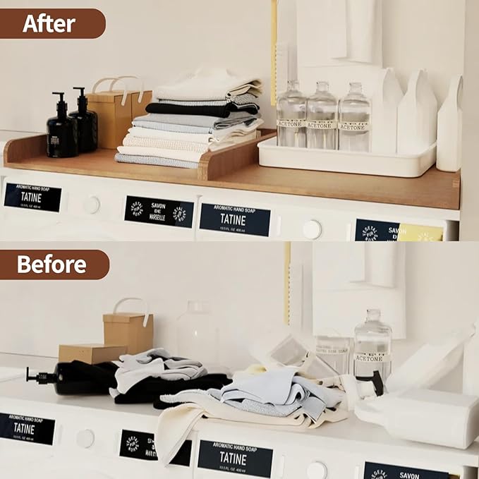 Washer Dryer Countertop with Shelf, 54" x 27" Wooden Laundry Countertop with 2 Hooks & Non-Slip Pads, Washer and Dryer Covers for The Top (Rustic Brown)