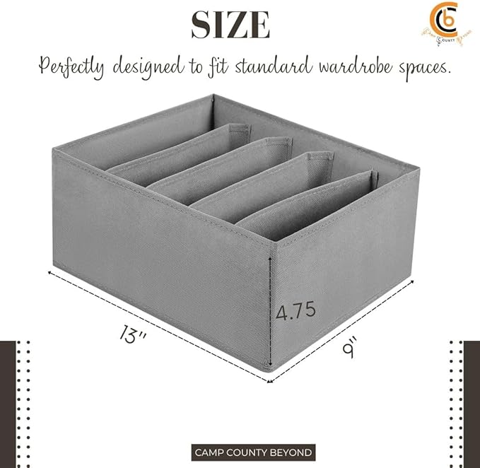 Foldable Wardrobe Clothes Organizer Storage Boxes - Set with 5 Grids- Fabric Shelf Dividers, Small Size Organizer with PPE Sheets, Stackable Clothing Box for Jeans,Pants, Sweaters,T-Shirts (Pack of 4)