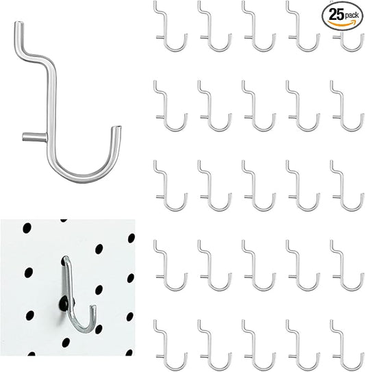 25Pcs J Style pegboard Hooks Stainless Steel Metal Pegboard Hooks Peg Board Wall Display Accessories for Jewelry Organizer Hanging Tools (Small)