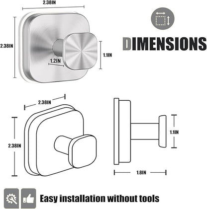 IGDALAR Suction Cup Hooks 4 Pack - Heavy Duty Vacuum Towel Hooks (Max Load 15 lbs) for Shower, Removable Waterproof Wall Hangers for Bathroom Glass, Window & Kitchen (Silver)