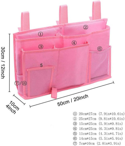Bunk Bed Organizer - Bedside Storage Caddy with Pocket, Hanging Organizer for Camp, Dorm, Room, Hospital Bed Rail and More (Pink)