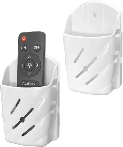 Remote Control Wall Mount 2Pcs Stylish Remote Organizer ABS Plastic Storage Box for TV AC Fan Remotes, No-Drill Adhesive or Screw Installation for Bedroom Headboard Office (White)