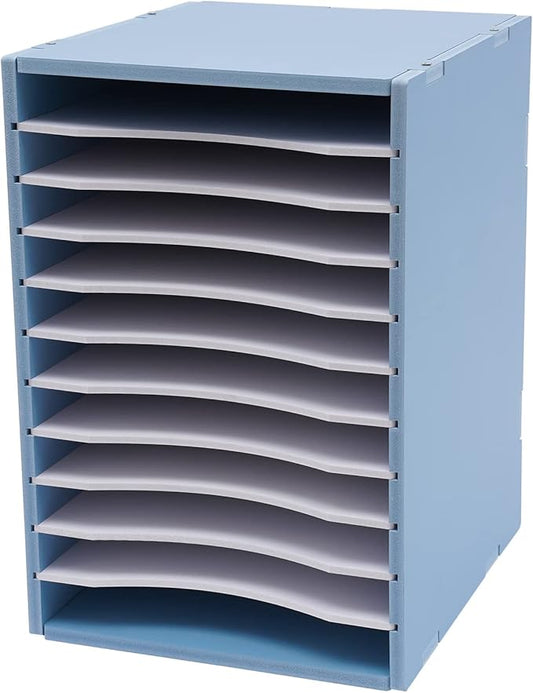Vertical Desktop Sorter, 11 Slots Blue Mail Organizer Vertical File Organizer, PVC Paper Sorter Organizer with 11 Adjustable Compartments, Construction Paper Storage Mailbox for Home Office (Blue)