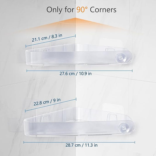 Sotfamily Plastic Shower Caddy Corner (For 90° Only), 4 Pack Adhesive Corner Shower Shelves for Bathroom Organizers and Storage, Crystal