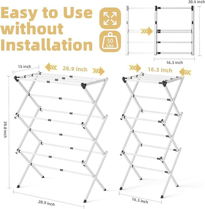 BAKON Clothes Drying Rack Foldable,Space-Saving Expandable & Portable Drying Rack for Clothes,Sturdy Metal Clothes Dryer Rack for Indoor & Outdoor,Laundry Room,Dorm Room,Apartments