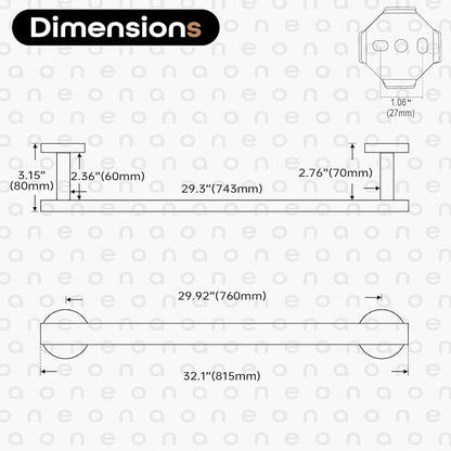 32 Inch Bathroom Towel Bar Bath Towel Rack Kitchen Towel Holder Long Towel Rails Wall Mounted SUS304 Stainless Steel Polished Chrome AN4001CH-L32