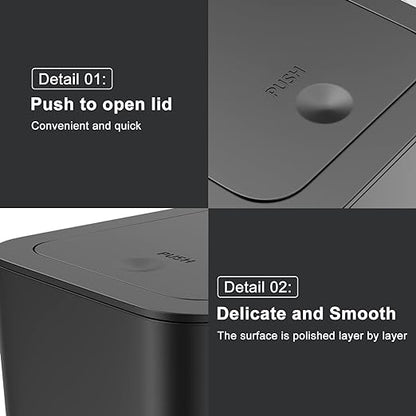 N. NETDOT 3 Pack Small Trash Can with lid, 3 Gallon Bathroom Trash Can,Garbage Can Slim Trash Bin Waste Basket for Bathroom,Kitchen,Bedroom,Living Room,Office,Laundry - Black