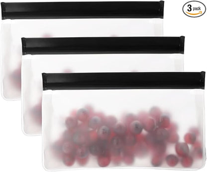 PATIKIL 8.7"x2"x5.3" Reusable Freezer Bag, 3 Pcs Leakproof Zip Food Storage Stand Up Bags Fridge Snack Vegetable Fruit Ice Container for Long-Lasting Freshness, Black