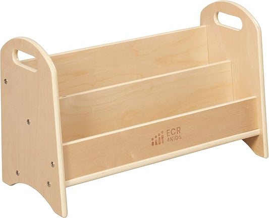 ECR4Kids 2-Shelf Tabletop Book Display with Handles, Beginner Bookshelf, Natural