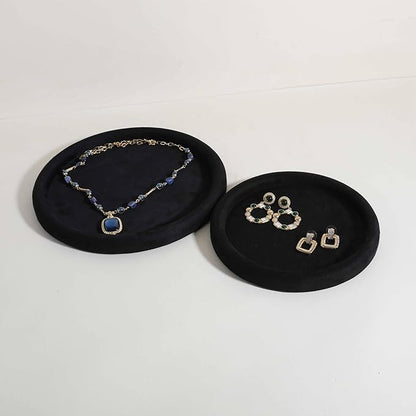 GemeShou Round Jewelry Organizer Plate, Top Microfiber Velvet Jewelry Display Tray, Empty Jewelry Showcase Tray for Necklaces, Bracelets, Rings, Earrings (Black-Medium, 7.9 x 7.9 in)