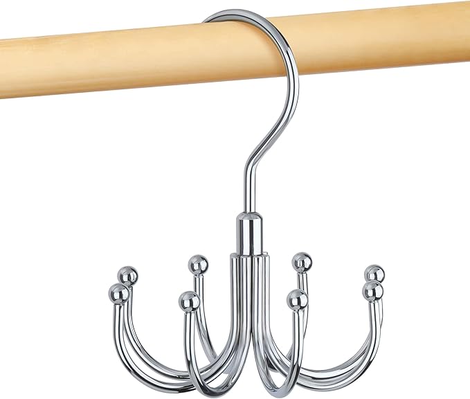 OMHOMETY Belt Hanger, Rotatable Belt Organizer for Closet, Accessories Rack, Space Saving Hanging Holder Storage Hook for Belt, Tie, Scarf, Purse, Bra, Tank Top, Silver