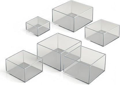 Acrylic Nesting Risers Display Stands Cube Boxes with Hollow Bottoms 6Pcs Clear Acrylic Boxes for Display (Clear)