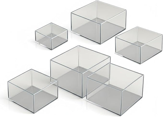 Acrylic Nesting Risers Display Stands Cube Boxes with Hollow Bottoms 6Pcs Clear Acrylic Boxes for Display (Clear)