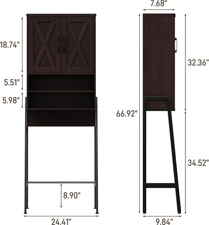 Vabches Over The Toilet Storage Cabinet, Farmhouse Over Toilet Storage Cabinet, Metal Frame with Barn Doors, Home Space-Saving Toilet Rack for Bathroom, Toilet, Laundry Room