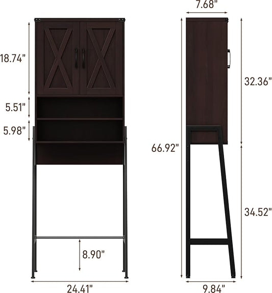 Vabches Over The Toilet Storage Cabinet, Farmhouse Over Toilet Storage Cabinet, Metal Frame with Barn Doors, Home Space-Saving Toilet Rack for Bathroom, Toilet, Laundry Room