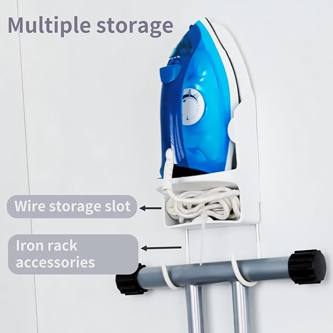 Ironing Board Hanger Wall Mount, Electric Iron and Iron Board Holder for Household Bathroom, Laundry Room(White)