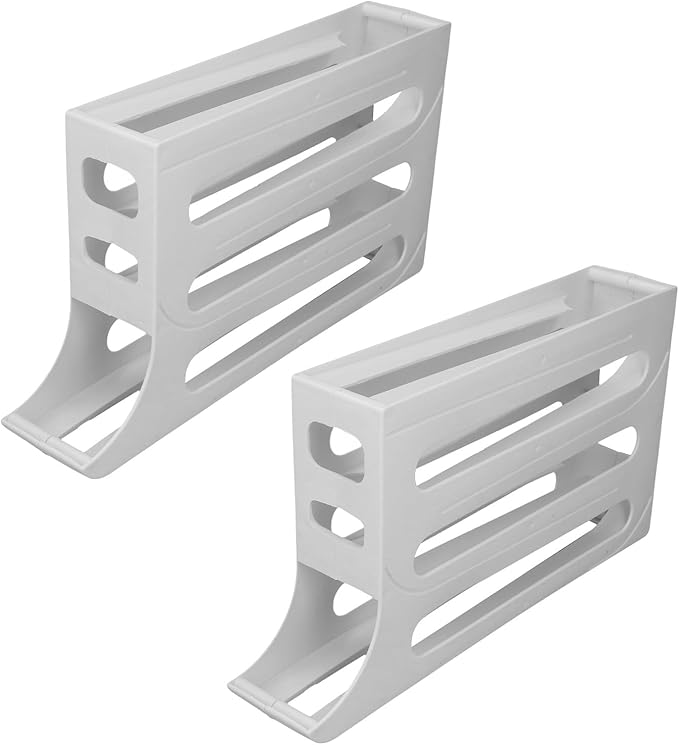 Aramox Auto Rolling Egg Dispenser Automatic Rolling Holder Organizer 2 Pack 4 Tier Space Saving Refrigerator Container Holds 60 Eggs with Non Slip Feet for Kitchen Fridge (White)