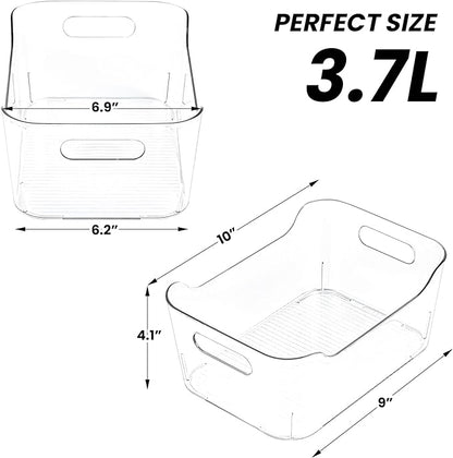 12 Pack Clear Plastic Storage Bins, Acrylic Organizer and Containers with Handle for Pantry, Cabinet, Closet, Refrigerator, Freezer, Bathroom, Kitchen Under Sink Storage