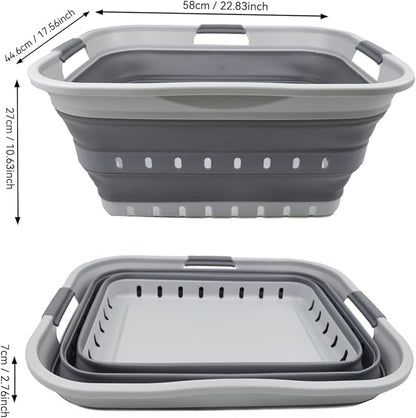SAMMART 42L (11 gallon) Collapsible Plastic Laundry Basket - Foldable Pop Up Storage Container/Organizer - Portable Basket - Space Saving Hamper (Grey/Dark Grey (Set of 2))